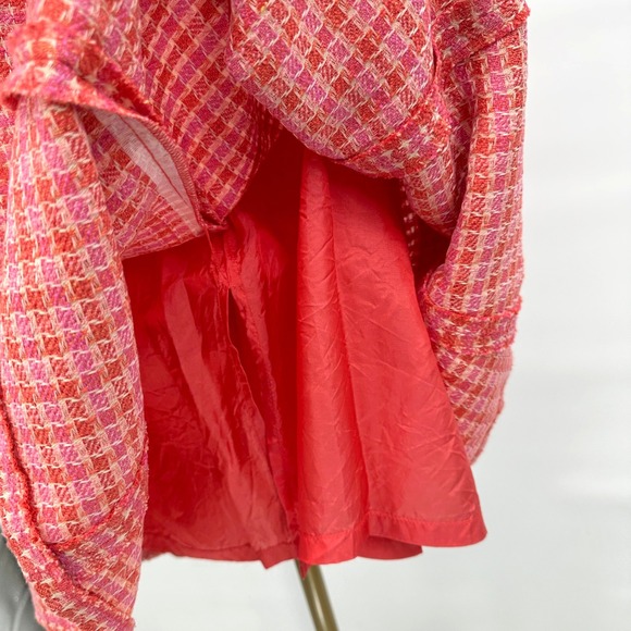 Orange & Pink Plaid Tweed A-Line Midi Skirt Size 8 Light Academia Collegiate Y2K - Picture 5 of 8